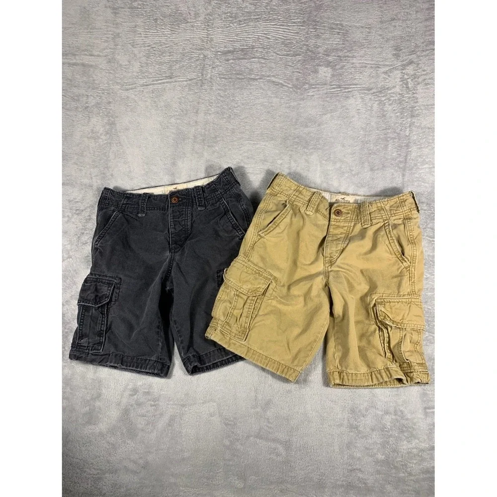 Y2K Lot of 2 Hollister Cargo Shorts Mens 28 Gray Khaki Utility Casual Outdoor